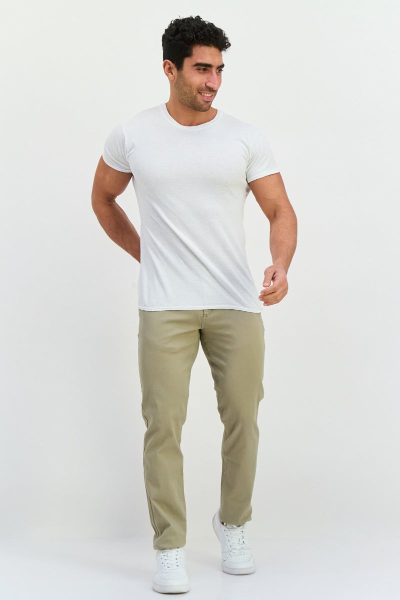 Henleys Men Regular Fit Plain Chino Pants, Stone - Image 4