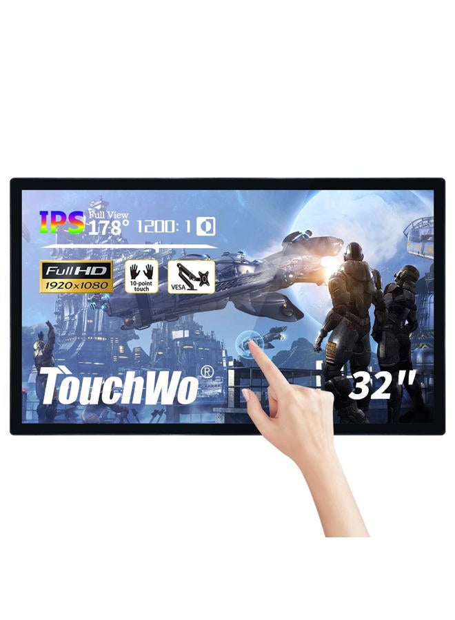 TouchWo 32 inch Capacitive Multi-Touch Screen Industrial Monitor, 16:9 Display 1920 x 1080P, Built-in Speakers, USB, VGA, DVI & HD-MI Ports, Digital Signage Displays and Player for Advertising - Image 1
