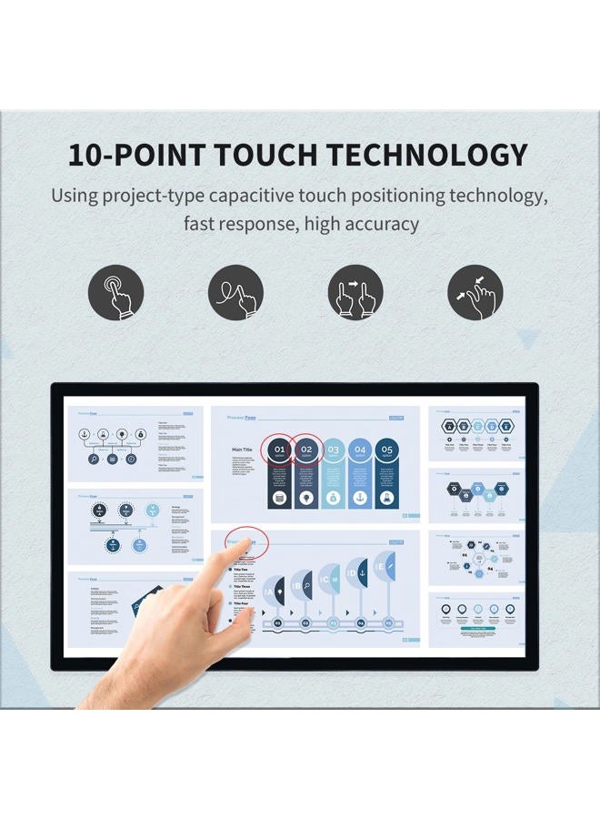 TouchWo 32 inch Capacitive Multi-Touch Screen Industrial Monitor, 16:9 Display 1920 x 1080P, Built-in Speakers, USB, VGA, DVI & HD-MI Ports, Digital Signage Displays and Player for Advertising - Image 2