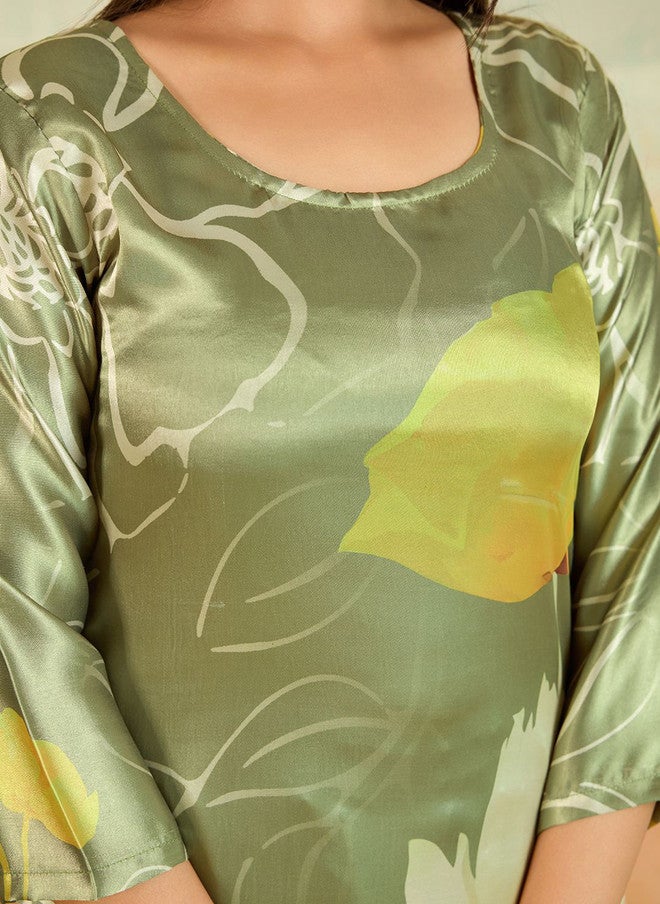Women Basket Floral Printed Satin Kurta with Trousers for Women - Image 2