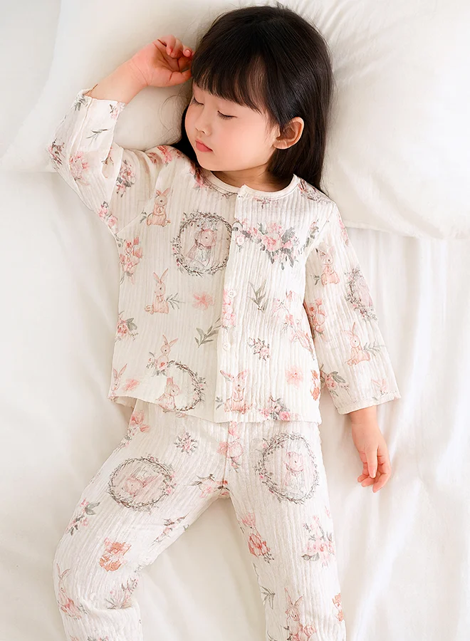 ليتل سربرايز بوكس Little Surprise Box, Woodland Bunny, Organic Crushed soft Muslin Cotton Kids Nightsuit-4-5Y