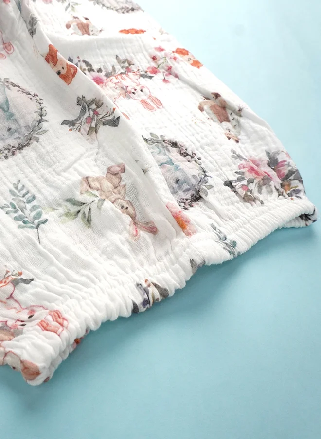 LITTLE SURPRISE BOX Little Surprise Box, Woodland Bunny, Organic Crushed soft Muslin Cotton Kids Nightsuit-4-5Y