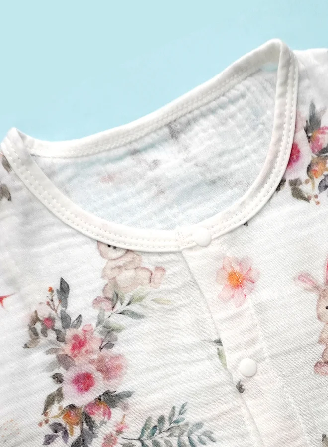 LITTLE SURPRISE BOX Little Surprise Box, Woodland Bunny, Organic Crushed soft Muslin Cotton Kids Nightsuit-4-5Y