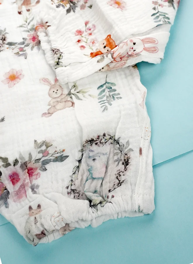 LITTLE SURPRISE BOX Little Surprise Box, Woodland Bunny, Organic Crushed soft Muslin Cotton Kids Nightsuit-4-5Y