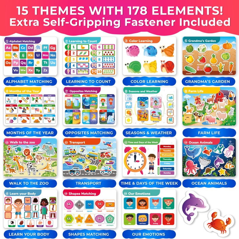 QUOKKA Montessori Busy Book for Toddlers 3-5 I Fully Assembled I Preschool Toddler Activity Book for Kids Ages 3-5 - Pre K Learning Activities for Classrooms Home - 15 Toddler Educational Activities - Image 3