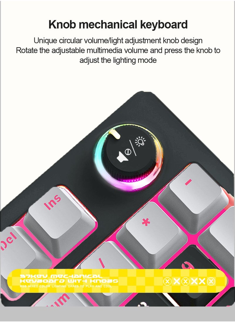 T-WOLF - T50 Wired Gaming Keyboard, 97 Keys Blue Switch Mechanical Keyboard with Rgb Backlit and Multimedia Knob Black Red - Image 1