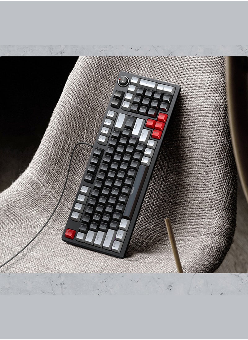 T-WOLF - T50 Wired Gaming Keyboard, 97 Keys Blue Switch Mechanical Keyboard with Rgb Backlit and Multimedia Knob Black Red - Image 1