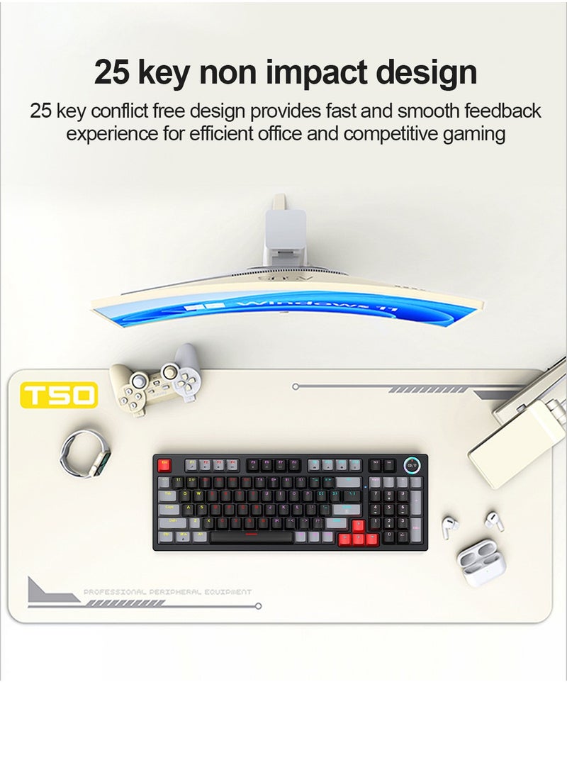 T-WOLF - T50 Wired Gaming Keyboard, 97 Keys Blue Switch Mechanical Keyboard with Rgb Backlit and Multimedia Knob Black Red - Image 1