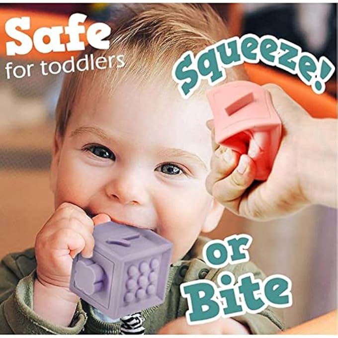 AM ANNA Baby Blocks Toys Soft Stacking Blocks Montessori Learning Babies Infant Teething Chewing Toy, Squeeze Sensory Toys, Bath Toy for Toddler Baby Girl Boy with Suction Cup Storage Bag - Image 5
