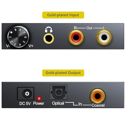 PROZOR 192KHz Digital to Analog Audio Converter Optical to RCA Adapter Upgrade Volume Adjustable DAC with Optical Cable, SPDIF TOSLINK to Stereo L/R & 3.5mm Jack Converters - Image 2