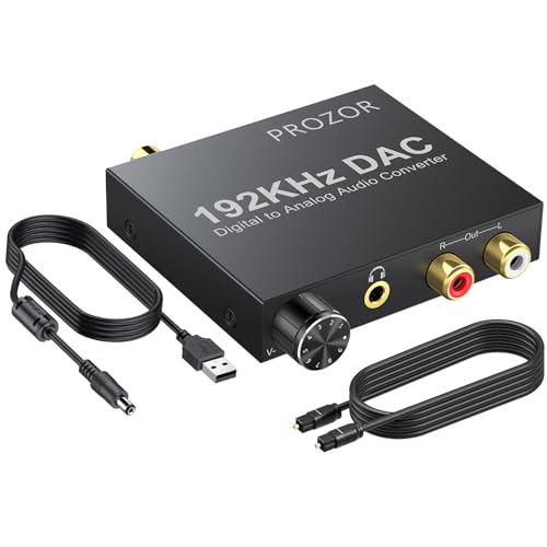 PROZOR 192KHz Digital to Analog Audio Converter Optical to RCA Adapter Upgrade Volume Adjustable DAC with Optical Cable, SPDIF TOSLINK to Stereo L/R & 3.5mm Jack Converters - Image 1