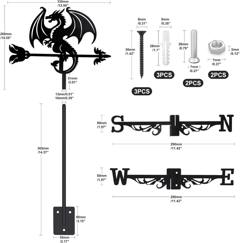 VESTCDF Dragon Wind Weathervanes Metal Weather Vane for Roof Mount Wind Direction Indicator Outdoor Weather Vanes Yard Patio Wind Vanes for Outside Yard Farm Garden Patio Decoration - Image 3