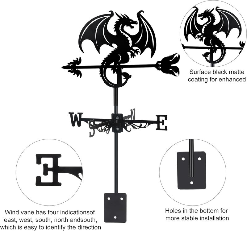 VESTCDF Dragon Wind Weathervanes Metal Weather Vane for Roof Mount Wind Direction Indicator Outdoor Weather Vanes Yard Patio Wind Vanes for Outside Yard Farm Garden Patio Decoration - Image 5