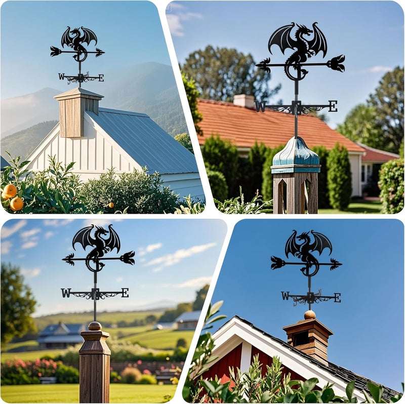 VESTCDF Dragon Wind Weathervanes Metal Weather Vane for Roof Mount Wind Direction Indicator Outdoor Weather Vanes Yard Patio Wind Vanes for Outside Yard Farm Garden Patio Decoration - Image 4