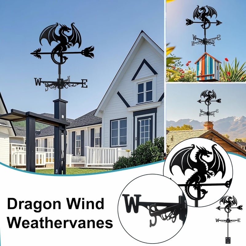 VESTCDF Dragon Wind Weathervanes Metal Weather Vane for Roof Mount Wind Direction Indicator Outdoor Weather Vanes Yard Patio Wind Vanes for Outside Yard Farm Garden Patio Decoration - Image 2