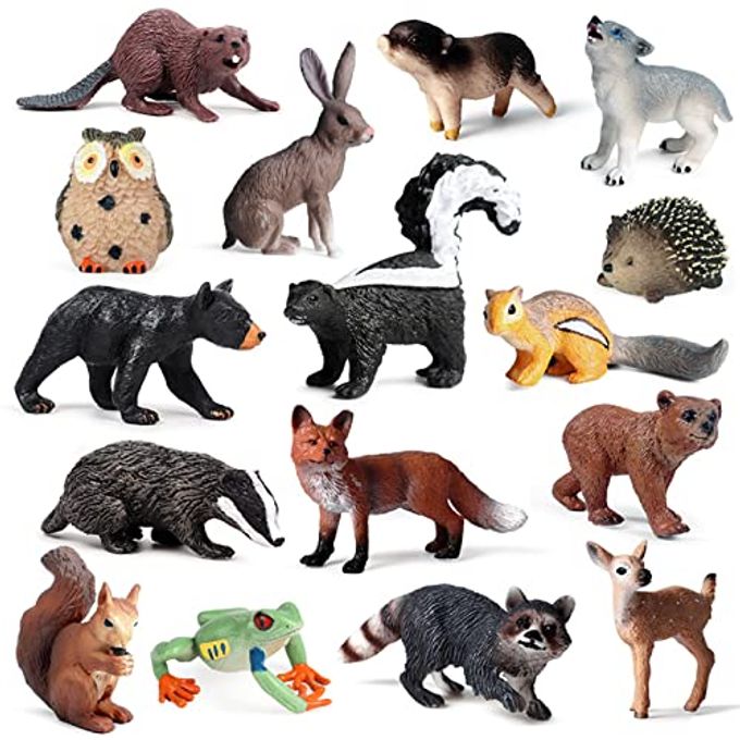 16 PCS FOREST ANIMALS FIGURES WOODLAND CREATURES FIGURINES MINIATURE TOYS CAKECUPCAKE TOPPER BIRTHDAY GIFT FOR KIDS WOODLAND BABY SHOWER DECORATIONS