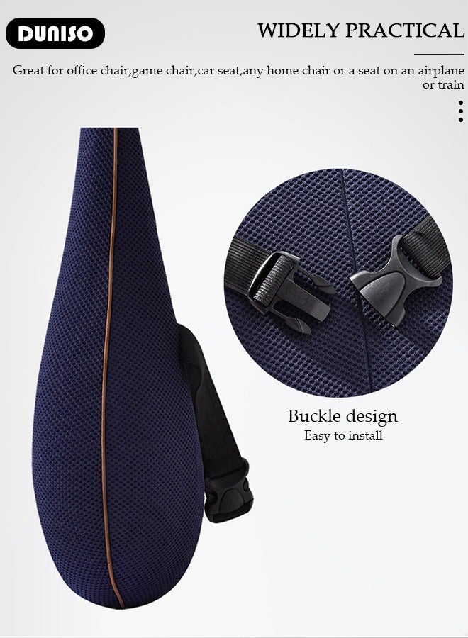 DUNISO Seat Cushion and Lumbar Support Pillow with Adjustable Straps, Comfort Memory Foam Orthopedic Back Pillow for Office Home Car with Washable Cover, Ergonomic Desk Chair Pads for Tailbone, Lower Back Pain, Sciatica Relief - Image 2