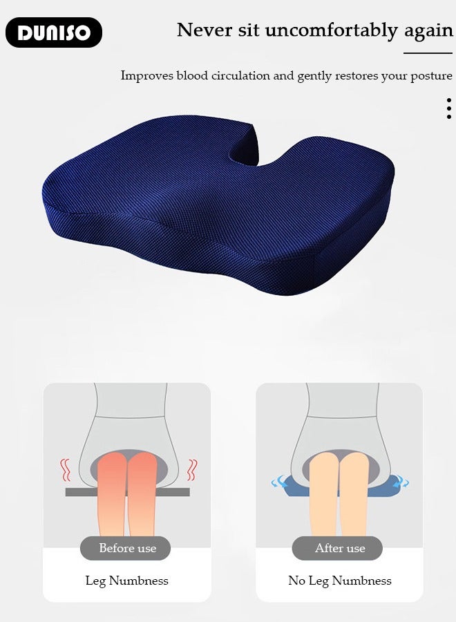 DUNISO Seat Cushion and Lumbar Support Pillow with Adjustable Straps, Comfort Memory Foam Orthopedic Back Pillow for Office Home Car with Washable Cover, Ergonomic Desk Chair Pads for Tailbone, Lower Back Pain, Sciatica Relief - Image 3