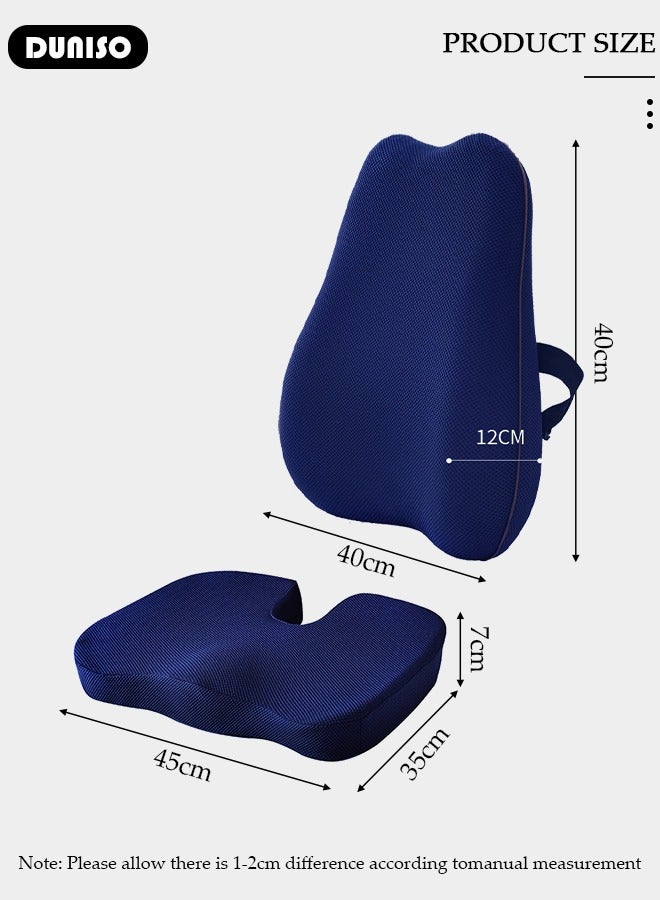 DUNISO Seat Cushion and Lumbar Support Pillow with Adjustable Straps, Comfort Memory Foam Orthopedic Back Pillow for Office Home Car with Washable Cover, Ergonomic Desk Chair Pads for Tailbone, Lower Back Pain, Sciatica Relief - Image 4