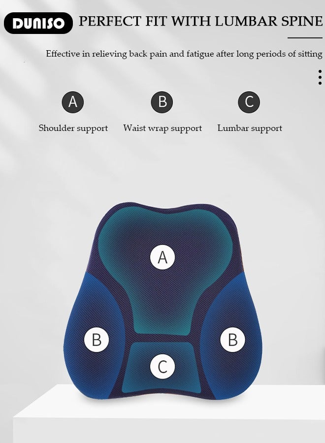 DUNISO Seat Cushion and Lumbar Support Pillow with Adjustable Straps, Comfort Memory Foam Orthopedic Back Pillow for Office Home Car with Washable Cover, Ergonomic Desk Chair Pads for Tailbone, Lower Back Pain, Sciatica Relief - Image 5