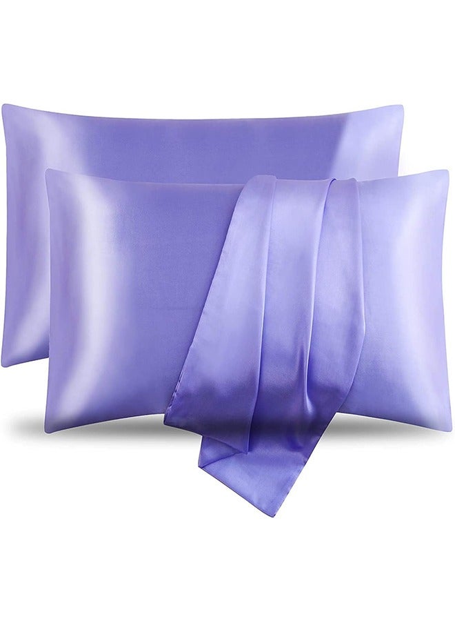 Tersely Satin Pillowcase, 2 Pack 20"x 30" Silk Satin Pillowcases for Hair and Skin Queen Size Pillow Case with Envelope Closure (50x75cm, Lavender) - Image 1