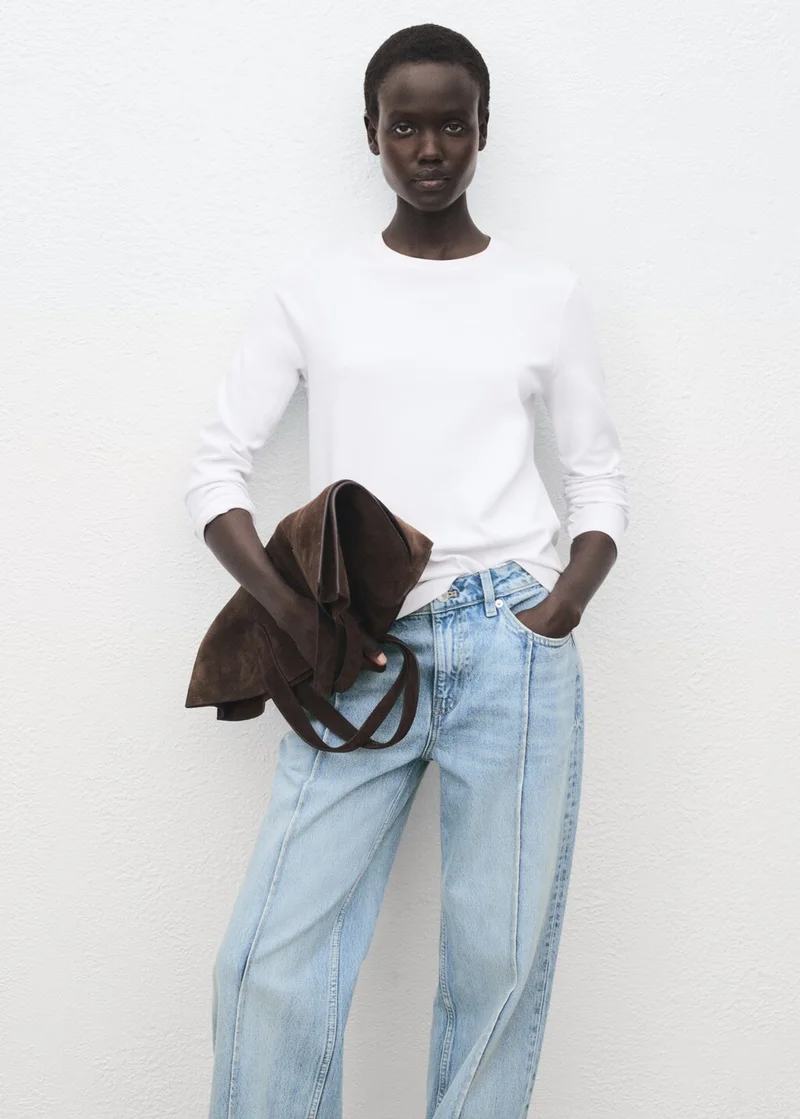 MANGO Wide-leg jeans with turn-up hem