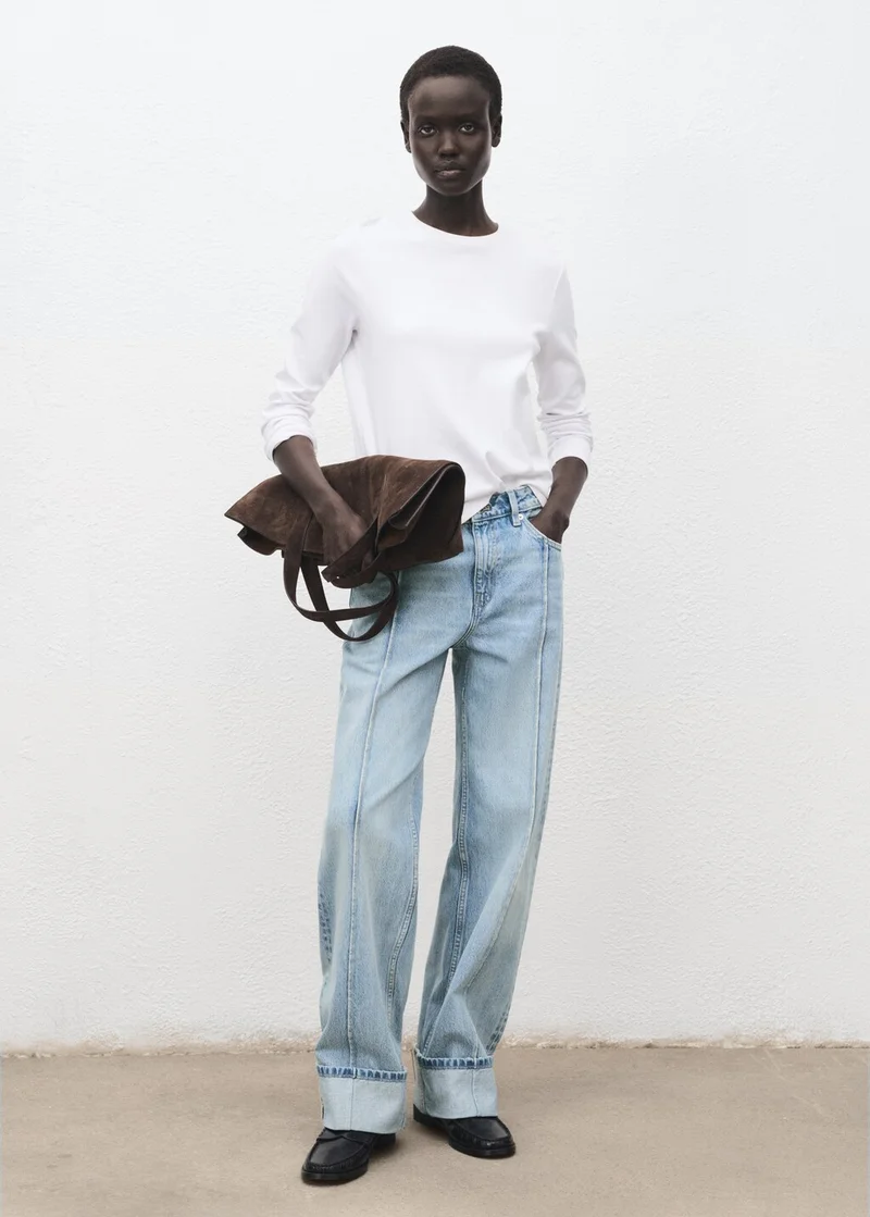 MANGO Wide-leg jeans with turn-up hem