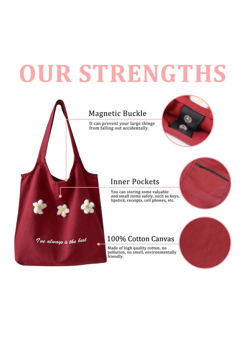 حقيبة تسوق قطنية قماشية، حقيبة كتف قابلة لإعادة الاستخدام للنساء والفتيات، حقيبة يد قماشية بجودة عالية - Image 4