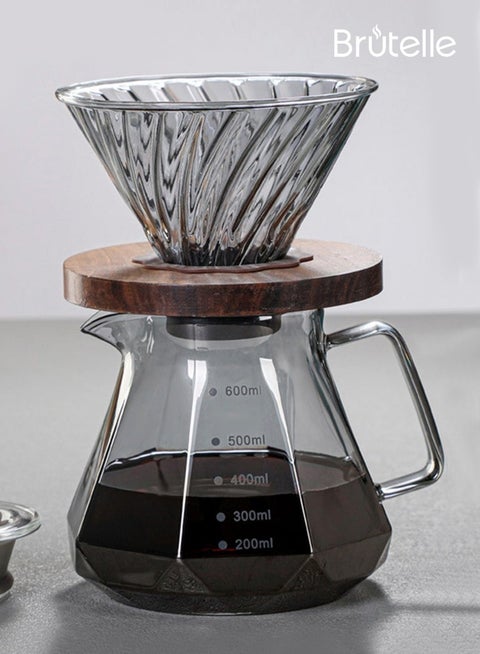 Pour Over Coffee Maker 600ml Borosilicate Glass Drip Coffee Maker Pour Over Set for 4 Cups Coffee Dripper with Glass Carafe Coffee Server for Home Office Coffee Bar Gray