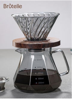 Brutelle Pour Over Coffee Maker 600ml Borosilicate Glass Drip Coffee Maker Pour Over Set for 4 Cups Coffee Dripper with Glass Carafe Coffee Server for Home Office Coffee Bar Gray  - Image 1