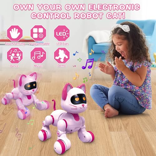 Hitish Remote Control Robot Cat, Programmable RC Smart Cat with Touch Sensing, LED Eyes Dance & Music Walking Pets STEM Toys Gifts for Kids Girls Boys - Image 2