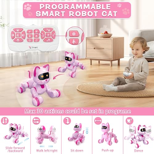 Hitish Remote Control Robot Cat, Programmable RC Smart Cat with Touch Sensing, LED Eyes Dance & Music Walking Pets STEM Toys Gifts for Kids Girls Boys - Image 4