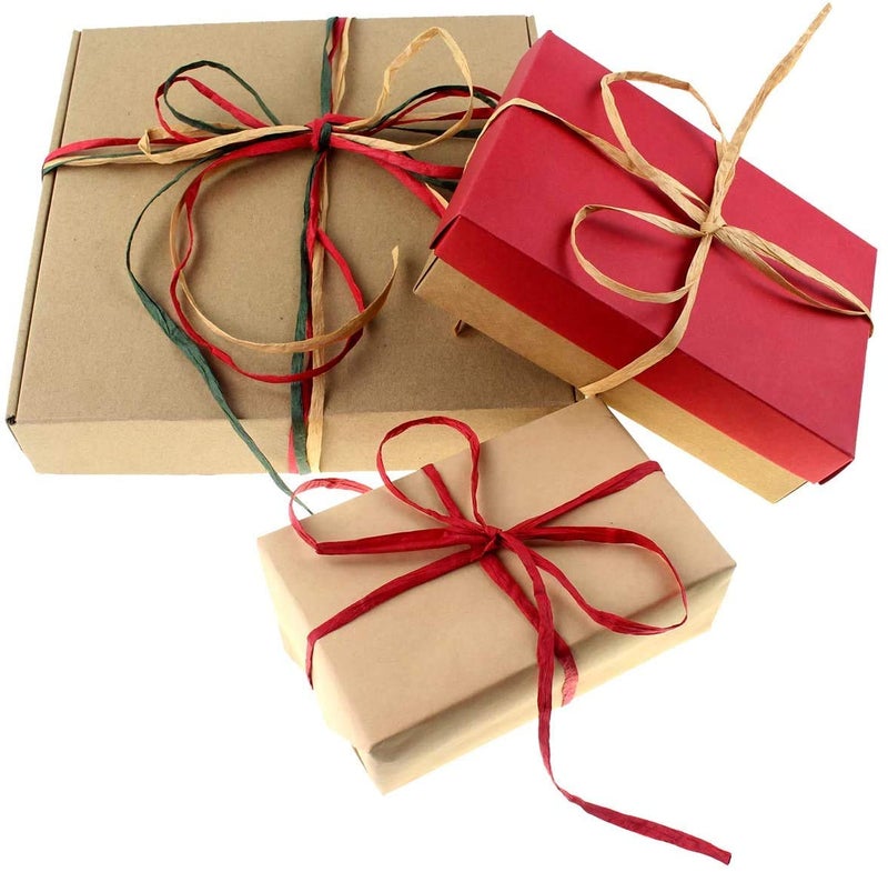 CREATRILL 3 Rolls Red Green Kraft 1/4" by 492 Feet Raffia Ribbon/String, 164 Feet Each Roll, Packing Paper Twine for Christmas - Image 2