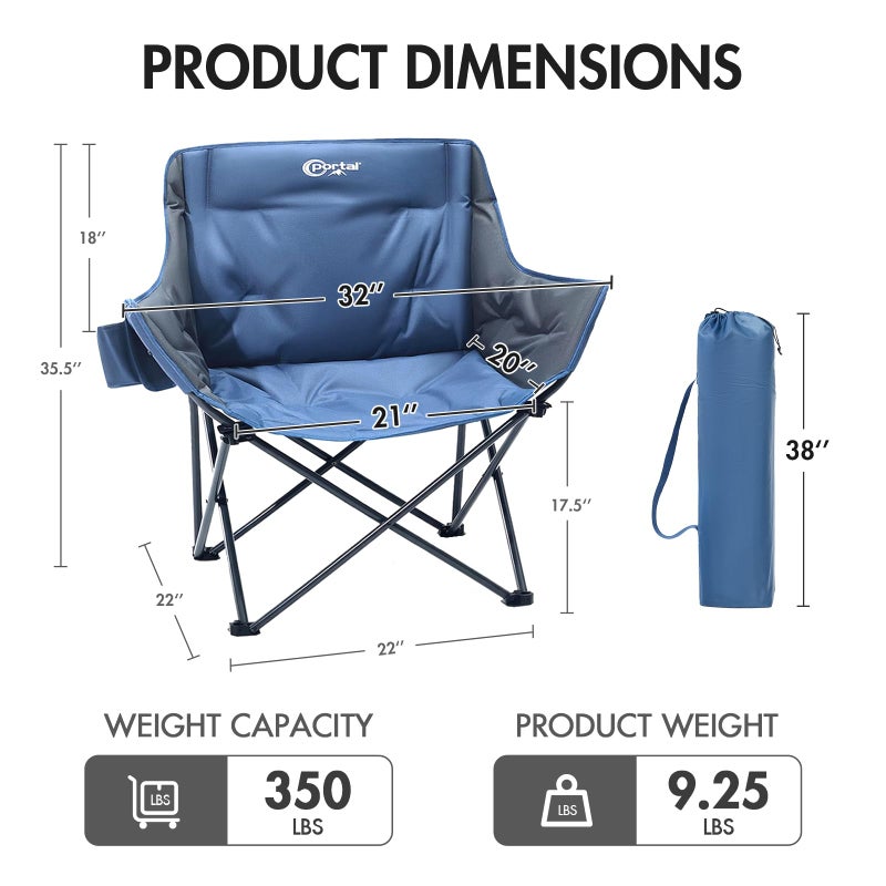 Portal 32" Oversized Camping Chair, Foldable Heavy Duty 350 lb Padded Ergonomic Seat for Big & Tall Adults, Pinch-Free Extra Wide Design Featuring Cup Holder & Carry Bag for Fishing, Lawn & Sidelines - Image 4