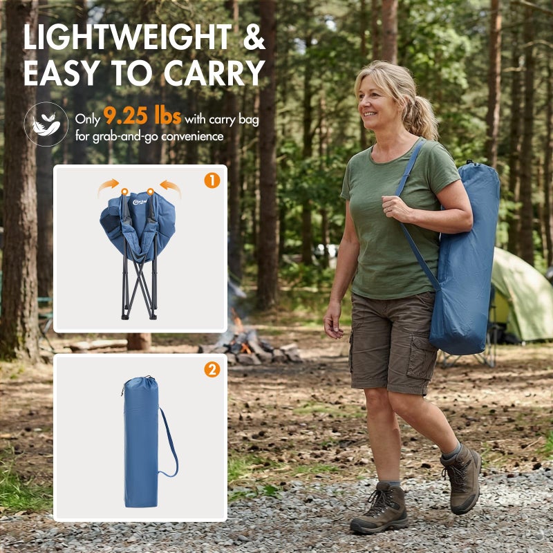 Portal 32" Oversized Camping Chair, Foldable Heavy Duty 350 lb Padded Ergonomic Seat for Big & Tall Adults, Pinch-Free Extra Wide Design Featuring Cup Holder & Carry Bag for Fishing, Lawn & Sidelines - Image 3