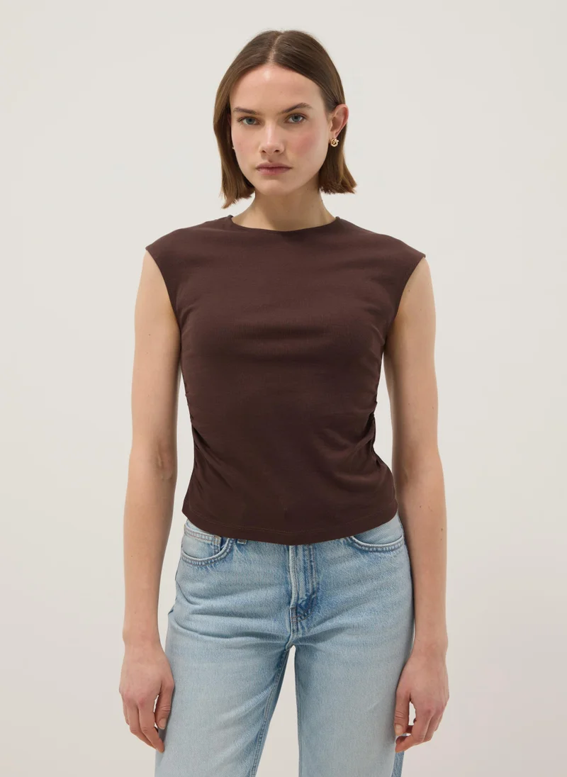 Ovs OVS Brown Pure Cotton Regular Fit Tank Top