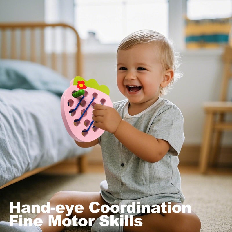 NAODONGLI Wooden Lacing Toys for Toddlers, Baby Toys Strawberry Threading Learning Fine Motor Skills,Montessori Sensory Educational Wooden Block Puzzle Travel Gift for 3 Years Old Baby Boys Girls - Image 5
