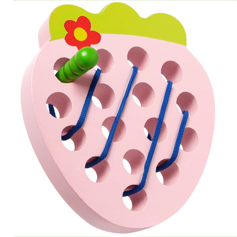 NAODONGLI Wooden Lacing Toys for Toddlers, Baby Toys Strawberry Threading Learning Fine Motor Skills,Montessori Sensory Educational Wooden Block Puzzle Travel Gift for 3 Years Old Baby Boys Girls - Image 1