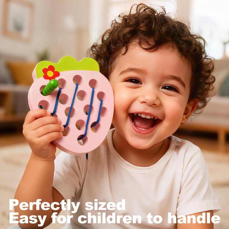 NAODONGLI Wooden Lacing Toys for Toddlers, Baby Toys Strawberry Threading Learning Fine Motor Skills,Montessori Sensory Educational Wooden Block Puzzle Travel Gift for 3 Years Old Baby Boys Girls - Image 4