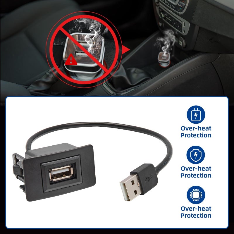 Anina USB Port Car Charger for Honda, Male to Female USB Power Socket Adapter, Panel Flush Mount Extension Cable for Civic CRV Accord Jazz Odyssey, Square Vehicle Dash Port Kit (44 * 26mm) - Image 5