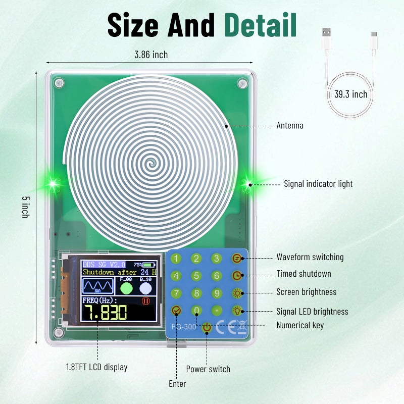 FG-300 Multi-functional, High-precision, Portable Signal Generator 0.001Hz - 200KHz Signal Generator 7.83Hz Schumann Wave - Image 5