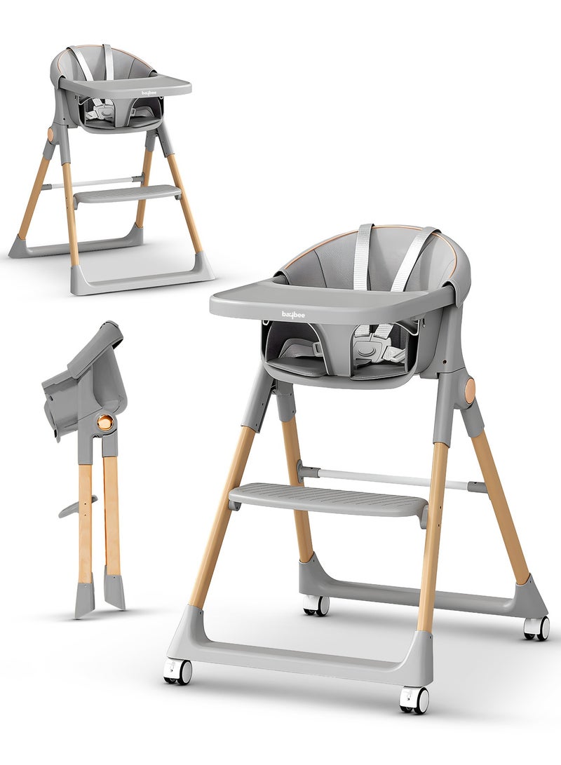 BAYBEE Premium 3-in-1 Convertible Baby High Chair for Kids | Toddler Dining Feeding Chair with Adjustable Height & 5-Point Safety Harness | Baby Chair with Adjustable Tray | Kids High Chair for Baby for 6 Months to 4 Years Boy Girl Grey - Image 1