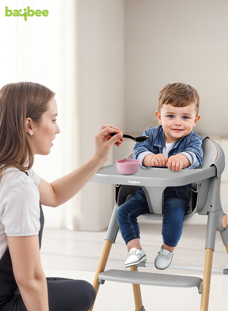BAYBEE Premium 3-in-1 Convertible Baby High Chair for Kids | Toddler Dining Feeding Chair with Adjustable Height & 5-Point Safety Harness | Baby Chair with Adjustable Tray | Kids High Chair for Baby for 6 Months to 4 Years Boy Girl Grey - Image 3