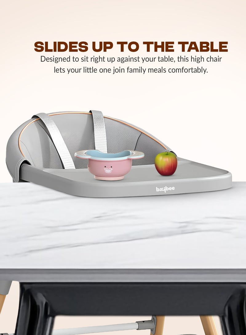 BAYBEE Premium 3-in-1 Convertible Baby High Chair for Kids | Toddler Dining Feeding Chair with Adjustable Height & 5-Point Safety Harness | Baby Chair with Adjustable Tray | Kids High Chair for Baby for 6 Months to 4 Years Boy Girl Grey - Image 5
