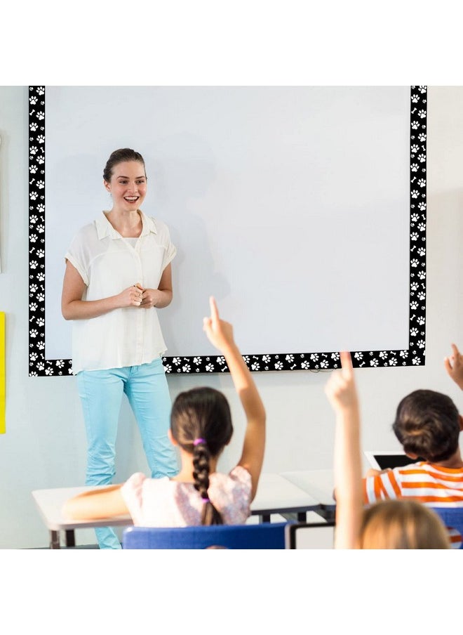 Leinuosen - 59.1 Feet Pet Paw Bulletin Board Border Classroom Decorations Black And White Puppy Boarders For Bulletin Board Paw And Bone Print For Walls Desks Windows Doors Lockers Schools Classrooms - Image 1