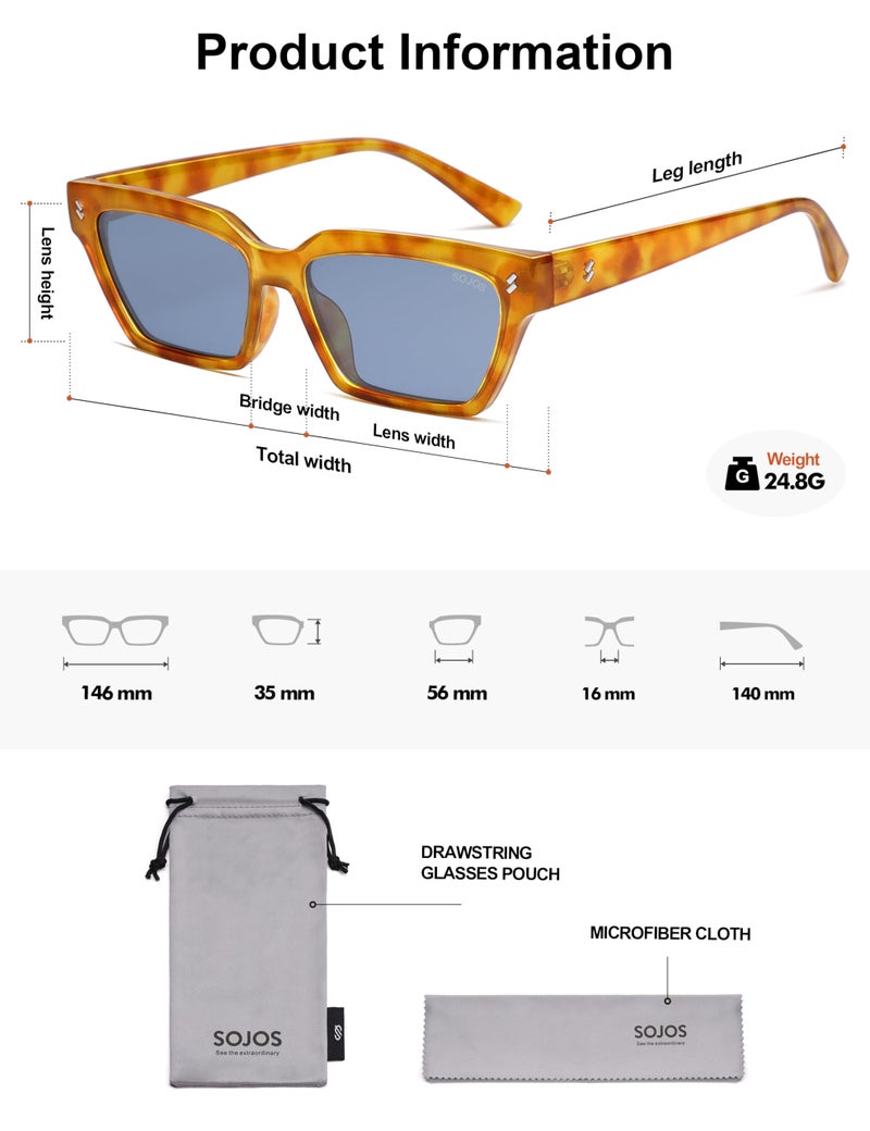 SOJOS Trendy Polarized Sunglasses Womens Men Retro Vintage 90s Cute Cat Eye Narrow Sun Glasses SJ2381 Yellow Tortoise Frame Blue Lens - Image 5