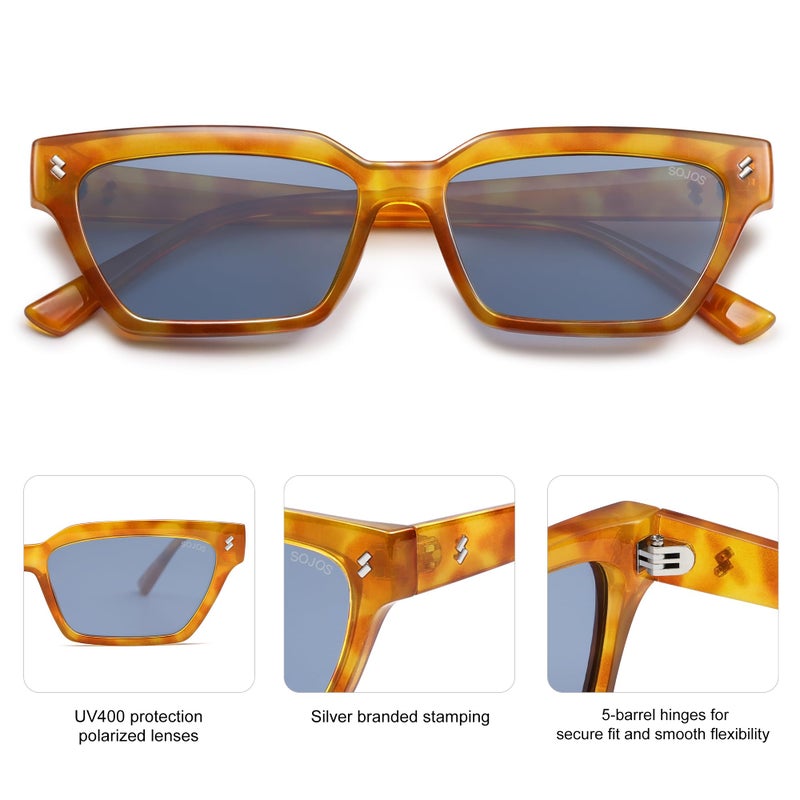 SOJOS Trendy Polarized Sunglasses Womens Men Retro Vintage 90s Cute Cat Eye Narrow Sun Glasses SJ2381 Yellow Tortoise Frame Blue Lens - Image 4