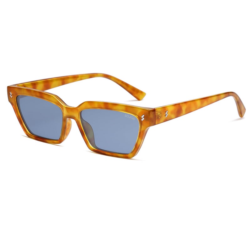 SOJOS Trendy Polarized Sunglasses Womens Men Retro Vintage 90s Cute Cat Eye Narrow Sun Glasses SJ2381 Yellow Tortoise Frame Blue Lens - Image 1