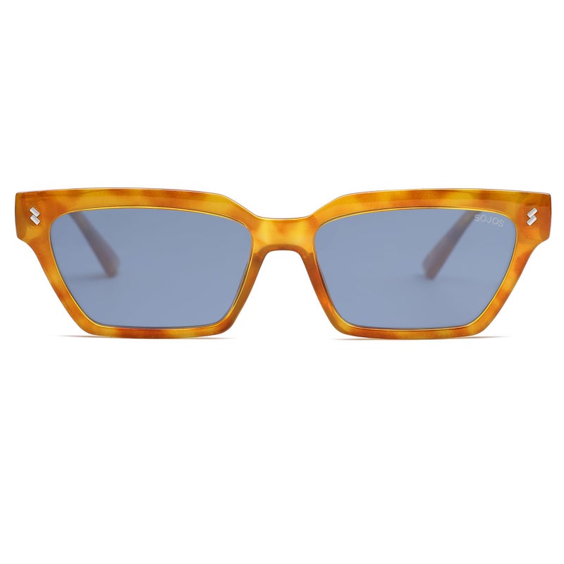SOJOS Trendy Polarized Sunglasses Womens Men Retro Vintage 90s Cute Cat Eye Narrow Sun Glasses SJ2381 Yellow Tortoise Frame Blue Lens - Image 2
