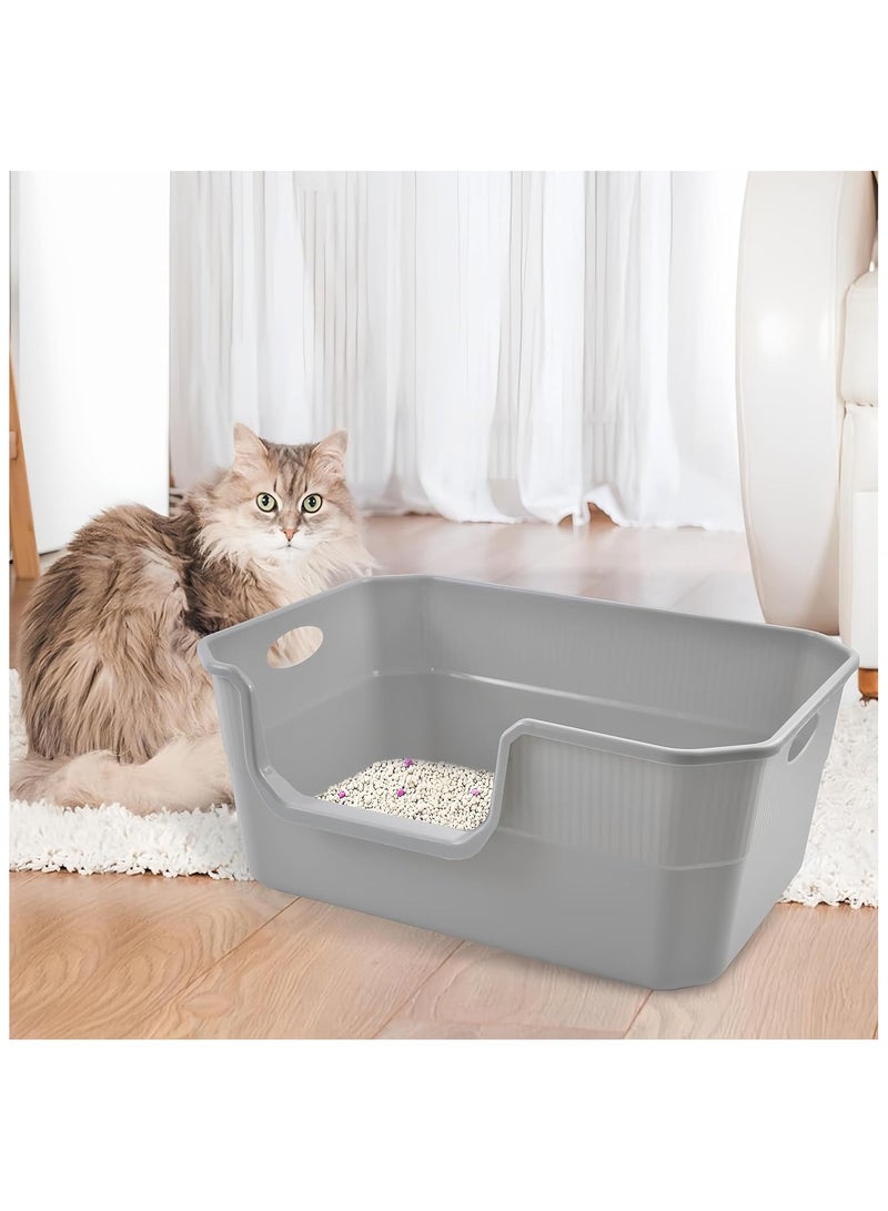 Large Open Cat Litter Box Low Entry,High Sided Cat Litter Pan Anti-Splashing Grey Cat Litter Box Plastic Litter Box with High Sides Easy Clean - Image 2